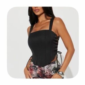 Black Corset-Style Top with Lace-Up Sides by Fashion Nova